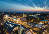 A picture of the city at dusk.