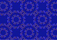Ett återkommande mönster av rosa och blå cirklar på en blå bakgrund”. Cirklarna är gjorda av små rosa linjer och är arrangerade i ett rutmönster. Bakgrunden är enfärgad blå.