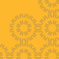 Ocher colored background with circle patterns made of V letters, with another circle inside.